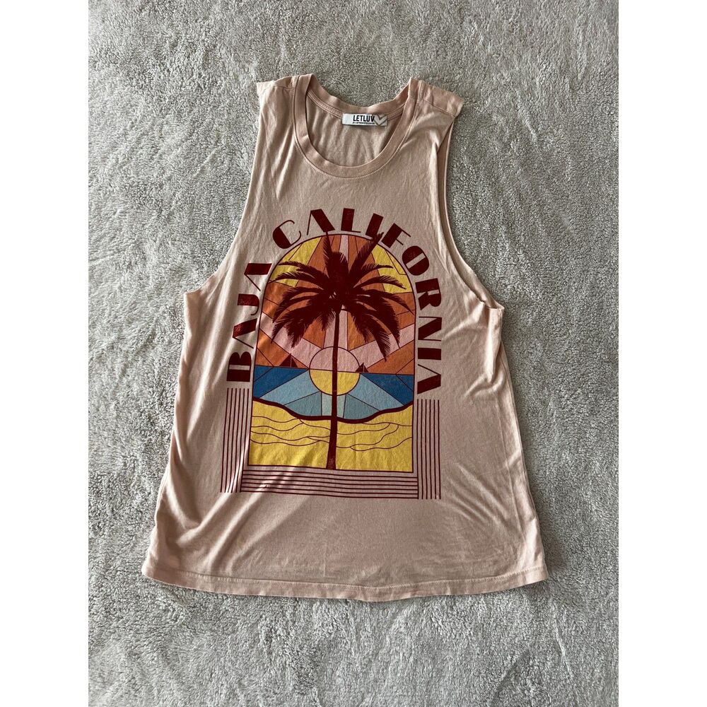 Anthropologie LETLUV Baja California Graphic Tank Top Blush Pink Size S